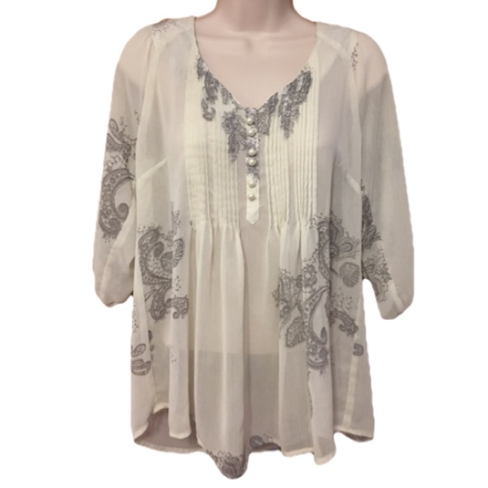 American Rag White Paisley Sheer Blouse